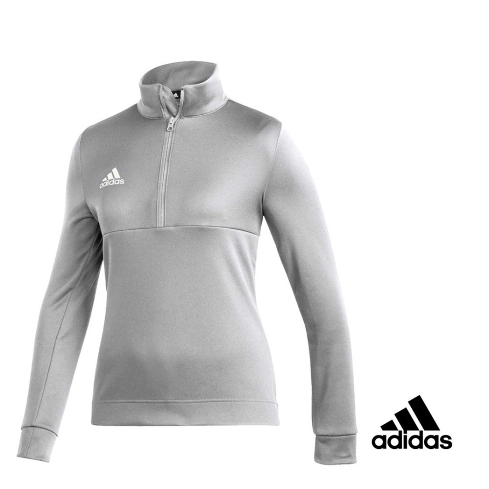 ADIDAS Womens Team Issue Quarter Zip Light‎ Grey Active Sweatshirt Large
